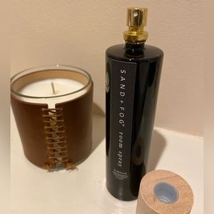 Leather covered teakwood candle & spray